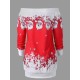 Women Santa Claus Print Casual Christmas Long Sleeve Mini Dress