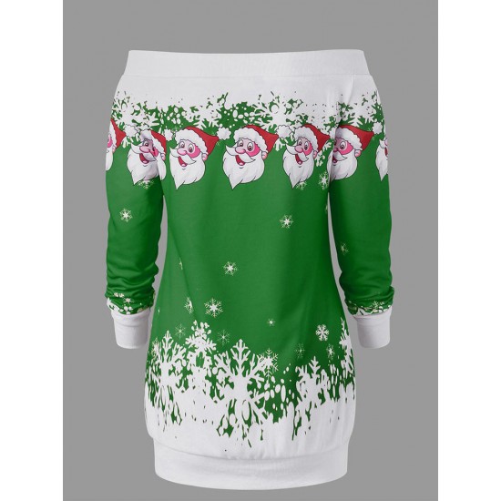 Women Santa Claus Print Casual Christmas Long Sleeve Mini Dress