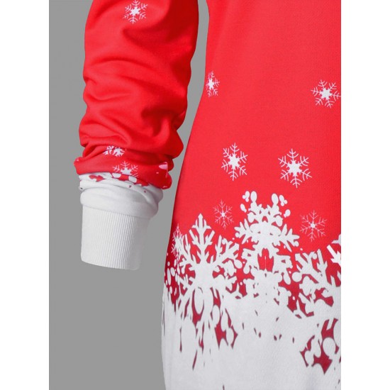 Women Santa Claus Print Casual Christmas Long Sleeve Mini Dress