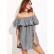 Women Sexy Off Shoulder Ruffles Stripe Mini Dress