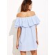 Women Sexy Off Shoulder Ruffles Stripe Mini Dress