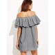 Women Sexy Off Shoulder Ruffles Stripe Mini Dress