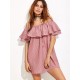 Women Sexy Off Shoulder Ruffles Stripe Mini Dress