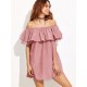 Women Sexy Off Shoulder Ruffles Stripe Mini Dress