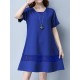 Women Vintage Short Sleeve Lace Stitching Dresses Round Neck Mini Dresses