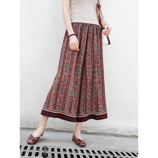 Bohemian Women Patchwork Elastic Waist Wide Leg Pants