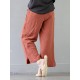 Casual  Women Elastic Waist Pockets Cotton Wide Leg Pants