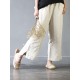 Casual  Women Elastic Waist Pockets Cotton Wide Leg Pants