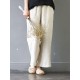 Casual  Women Elastic Waist Pockets Cotton Wide Leg Pants