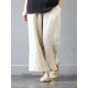 Casual  Women Elastic Waist Pockets Cotton Wide Leg Pants