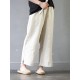 Casual  Women Elastic Waist Pockets Cotton Wide Leg Pants