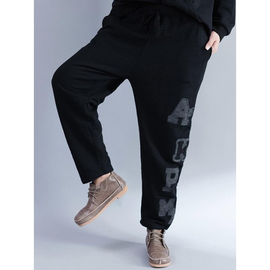 Casual Women Embroidery Printing Elastic Waist Pants