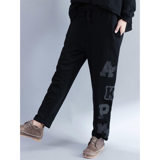 Casual Women Embroidery Printing Elastic Waist Pants