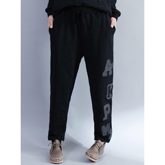 Casual Women Embroidery Printing Elastic Waist Pants