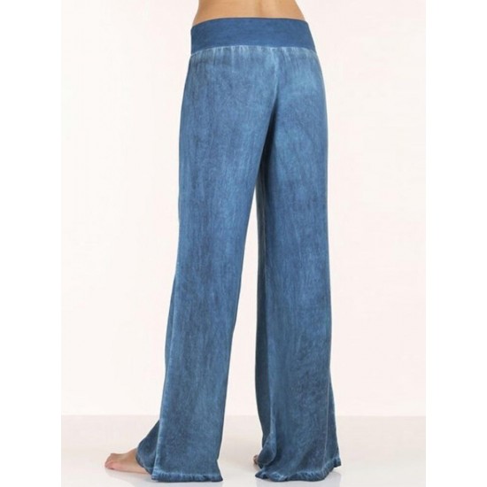 Casual Women Faux Denim Wide Leg Pants