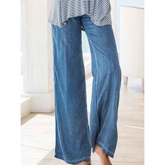 Casual Women Faux Denim Wide Leg Pants