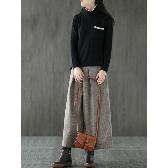 Casual Women Plaid Wide Leg Pants