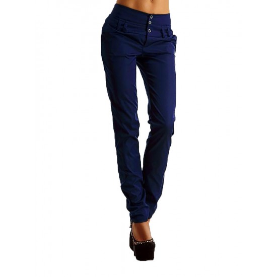 Casual Women Slim High Waist Solid Pattern Pencil Pants