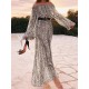 Bohemian Off-shoulder Long Sleeve Printed Holiday Maxi Dress