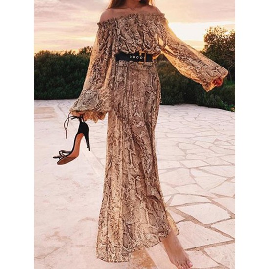 Bohemian Off-shoulder Long Sleeve Printed Holiday Maxi Dress