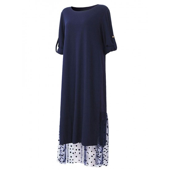 Vintage Women Lace Patchwork Long Sleeve Double Layers Maxi Dresses