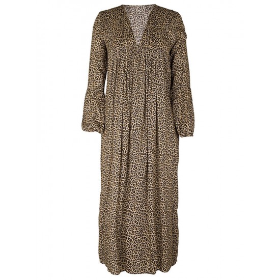 Women Holiday Leopard Print V-neck Long Sleeve Maxi Dress