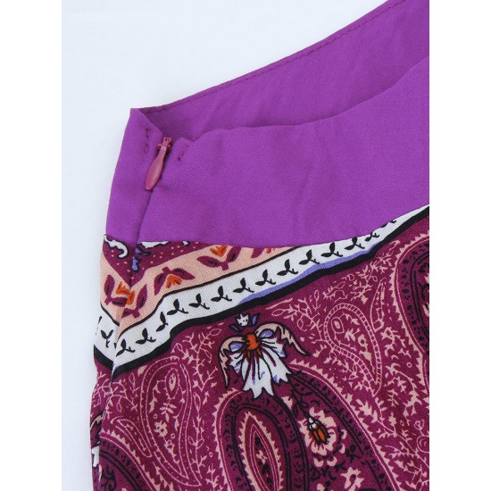 Blue And Purple Print Bohemian Seaside  Word Shoulder Irregular Dress