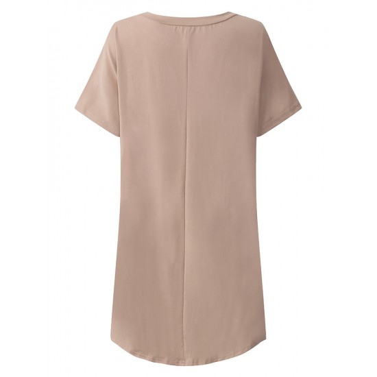 Casual Loose Solid Color Off Shoulder Short Sleeves Irregular  Mini Dress
