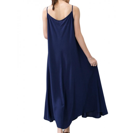 Casual Strap Sleeveless Linen Women Maxi Sundress