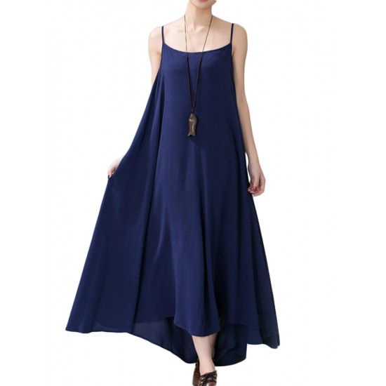 Casual Strap Sleeveless Linen Women Maxi Sundress