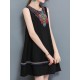 Casual Women Embroidery Dress Sleeveless A Line Cotton Linen Dresses