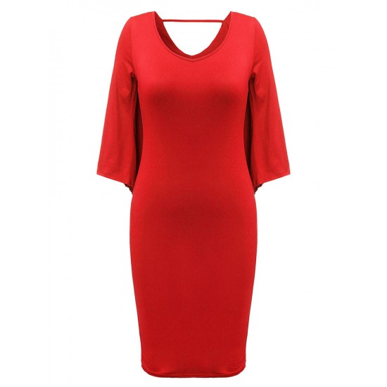 Elegant Women Butterfly Backless Bodycon Party Cape Pencil Dress