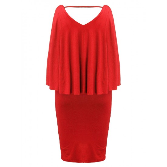 Elegant Women Butterfly Backless Bodycon Party Cape Pencil Dress