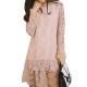 Elegant Women Crew Neck Ruffle Lace Crochet Stitching Dress