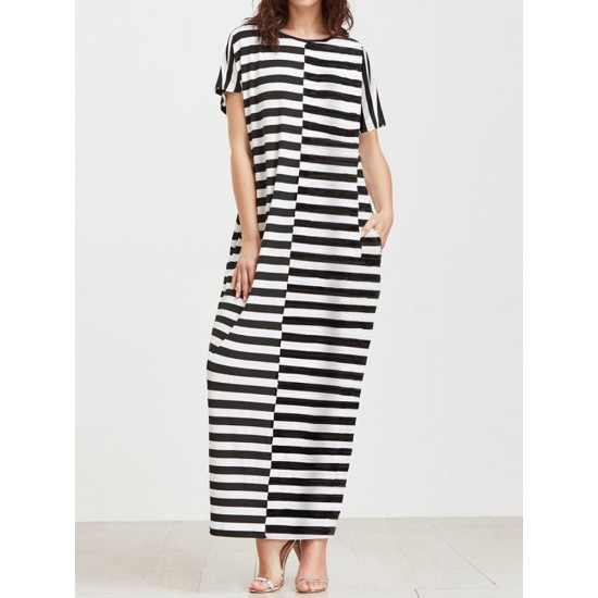 Elegant Women Maxi Dress Classic Cross Stripe Casual Sexy Dresses