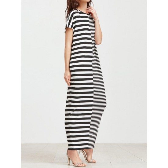 Elegant Women Maxi Dress Classic Cross Stripe Casual Sexy Dresses