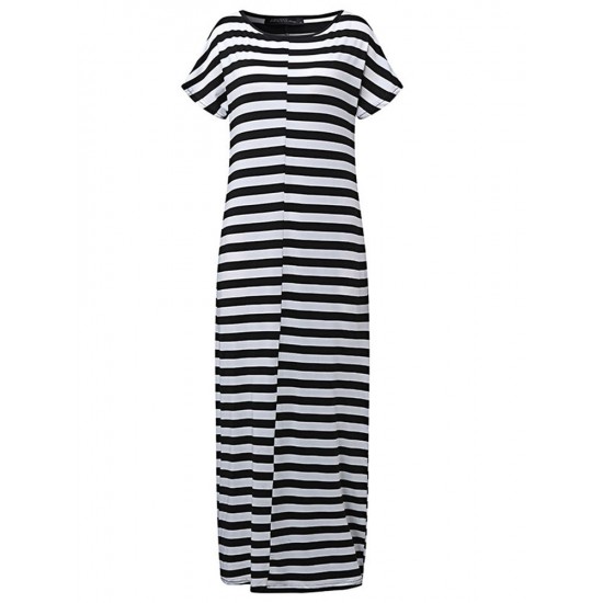 Elegant Women Maxi Dress Classic Cross Stripe Casual Sexy Dresses