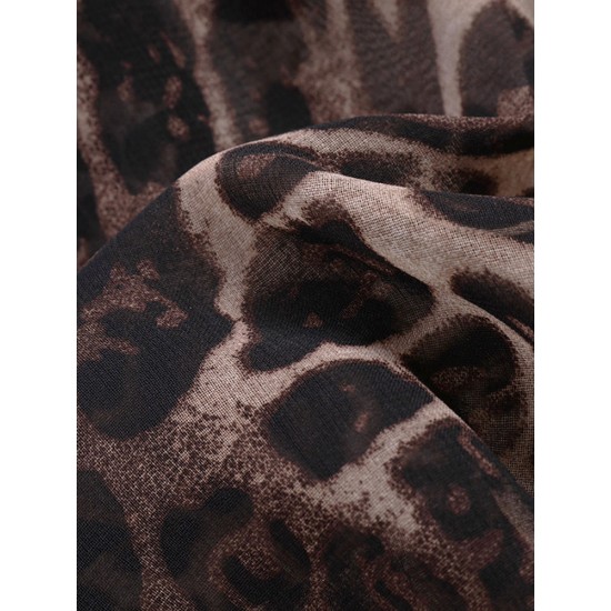 Leopard Print Off Shoulder Short Sleeve Bohemian Beach Dress