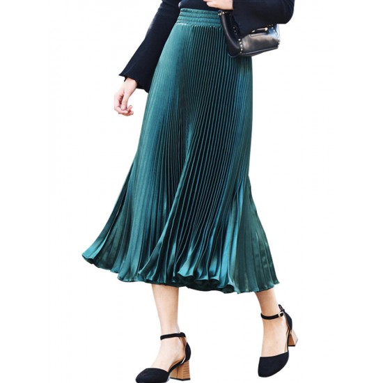 Elegant Women 11 Colors Long Pleated Skirts