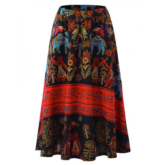 O-NEWE M-5XL Casual Women Ethnic Style Print Skirt O-NEWE M-5XL Casual Women Ethnic Style Print Skirt