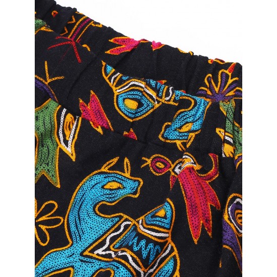 O-NEWE M-5XL Casual Women Ethnic Style Print Skirt