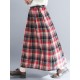 Women Vintage Elastic Waist Plaid A-line Maxi Skirts with Pockets