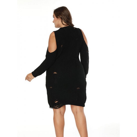 2XL-5XL Sexy Women Black Hole Sweater Dresses