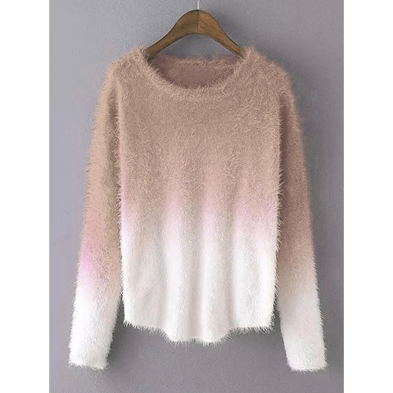 Casaul Women Gradient O-Neck Long Sleeve Sweaters Casaul Women Gradient O-Neck Long Sleeve Sweaters