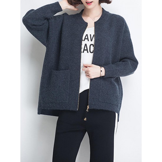 Casual Women Long Sleeve Zipper Knit Cardigans