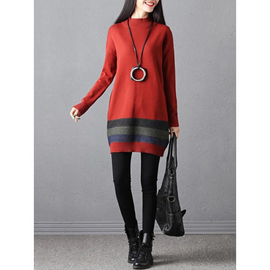 Casual Women Stripe High Collar Sweater