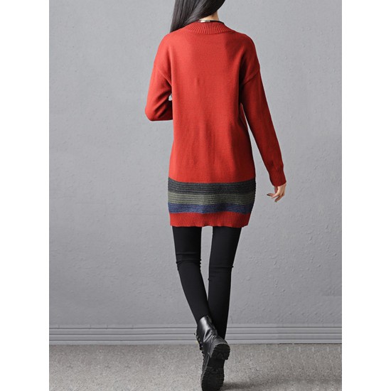 Casual Women Stripe High Collar Sweater