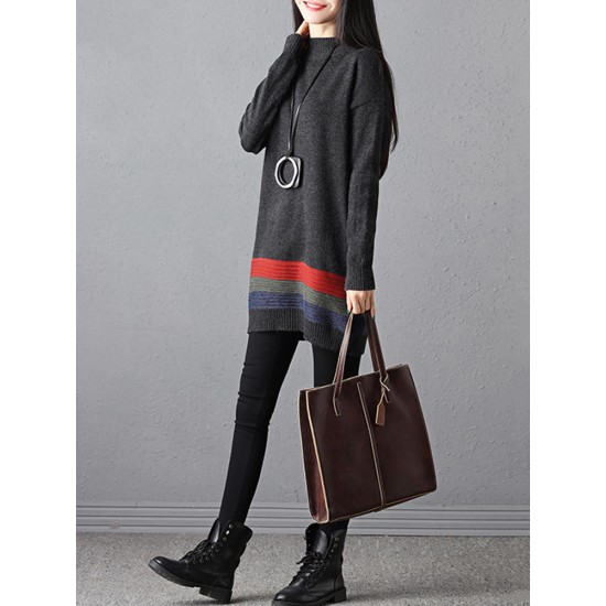 Casual Women Stripe High Collar Sweater