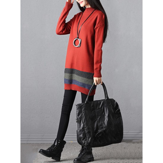 Casual Women Stripe High Collar Sweater