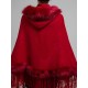 Elegant Women Faux Fur Tassel Hooded Cloak Coat